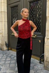 EllieIC Mesh Topp - Röd Blomtryck