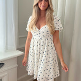 VMHollo 2/4 Knot Short Dress - Snow White Blue Flower
