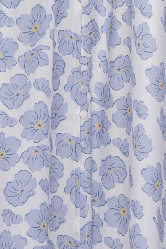 AdelIC Lång Kortärmad Klänning (Preorder del. week 23) - Vit Blå Blomtryck