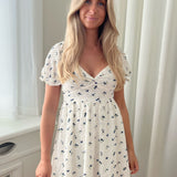 VMHollo 2/4 Knot Short Dress - Snow White Blue Flower