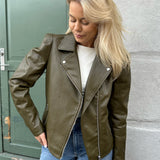 ONLJacky Faux Leather Biker - Dark Olive
