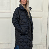JXLenora Shiny Quilted Coat - Black