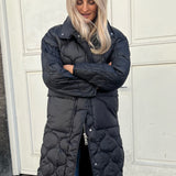 JXLenora Shiny Quilted Coat - Black