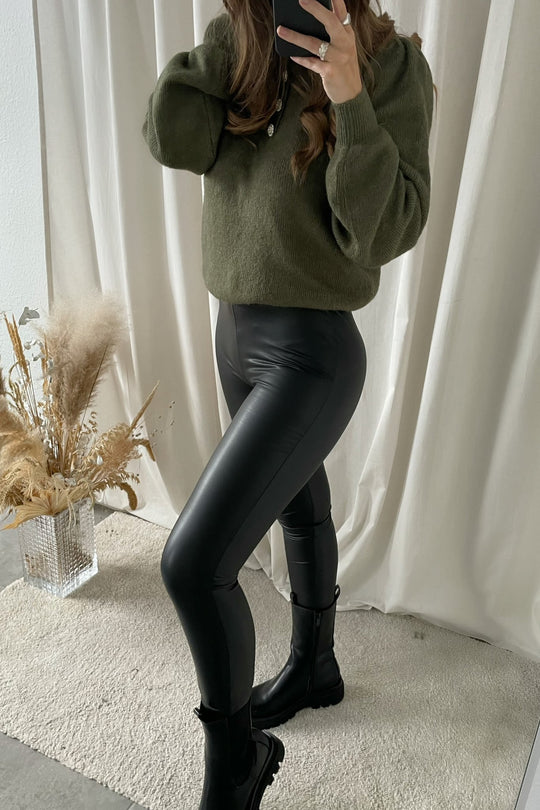 Anilla Imiterad Leggings - Svart