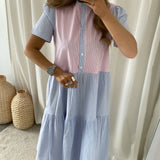 Lipe Dress Cotton Poplin - Blue Rose Stripe