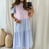 Lipe Dress Cotton Poplin - Blue Rose Stripe