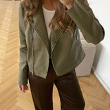 JXGail Faux Leather Biker Jacket - Burnt Olive