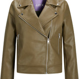 JXGail Faux Leather Biker Jacket - Burnt Olive