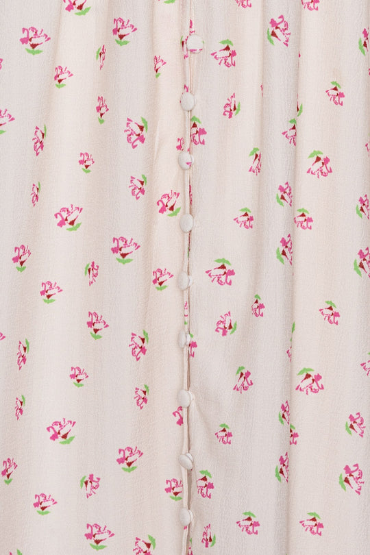 AdelIC Lång Klänning - Beige Rosa Blomtryck