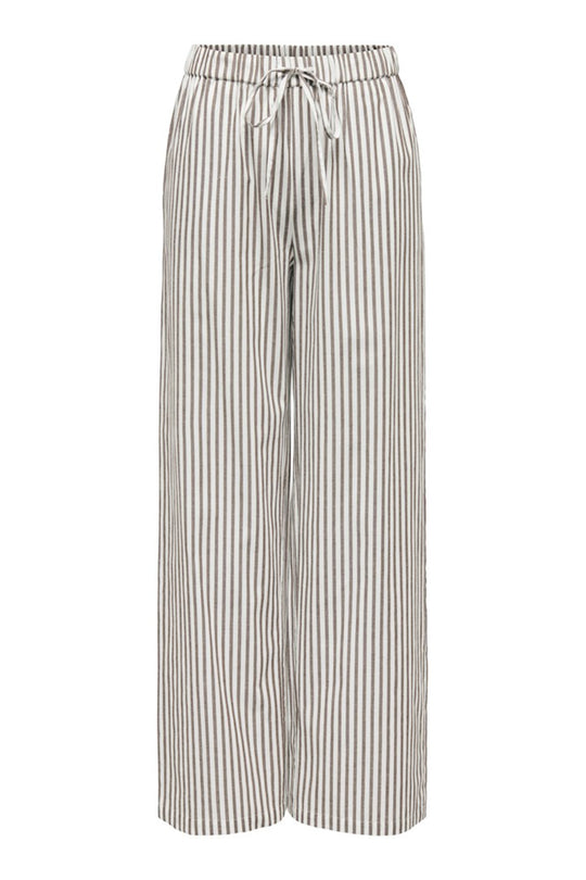 ONLSaga Byxor - Hvit Med Brun Striper