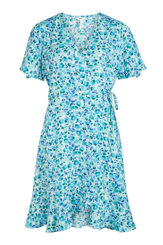OBJPapaya Omlottklänning - Vit Blå Blommor